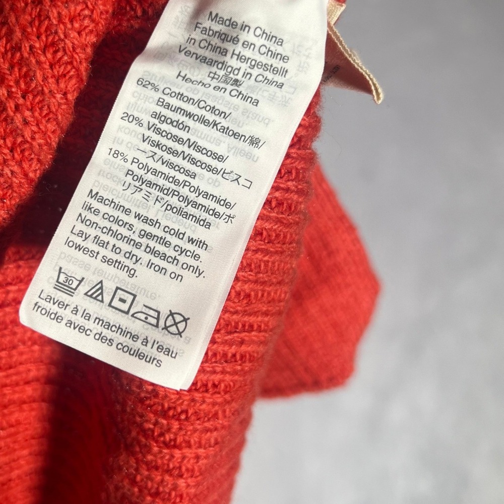 Madewell Sweater Women Small Orange Ribbed Crewneck Pocket Cotton Blend Pullover - Picture 3 of 6